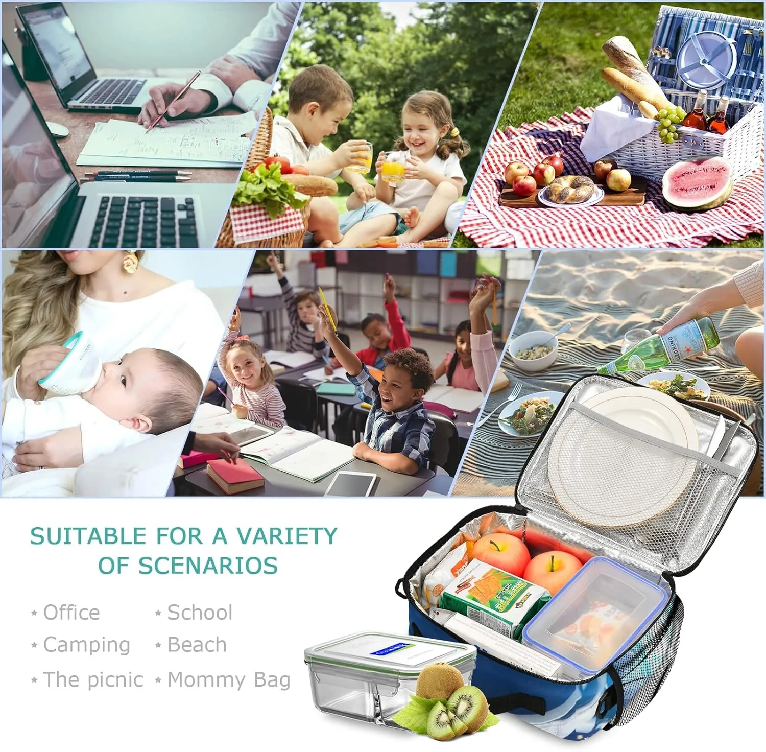 Space Cat Astronaut Lunch Box Insulated Lunch Bag Boys Cooler Tote Kids Girls Shoulder Strap Reusable for School Picnic Travel Office