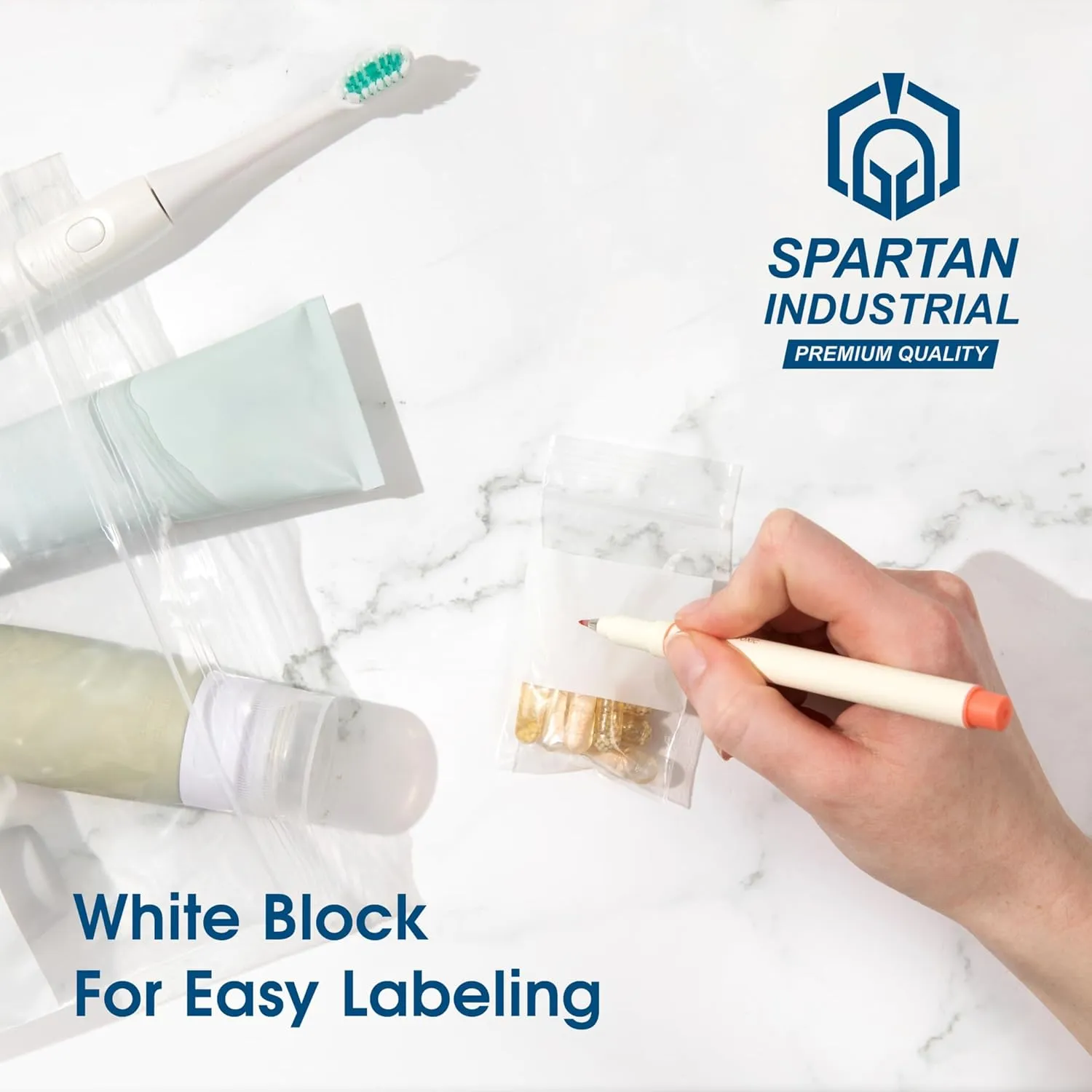 Spartan Industrial - 3" X 4" Plastic Zip Bags With Writable White Block (1000 Count) 2 Mil Small Reclosable Bags for Jewelry, Buttons, Bolts