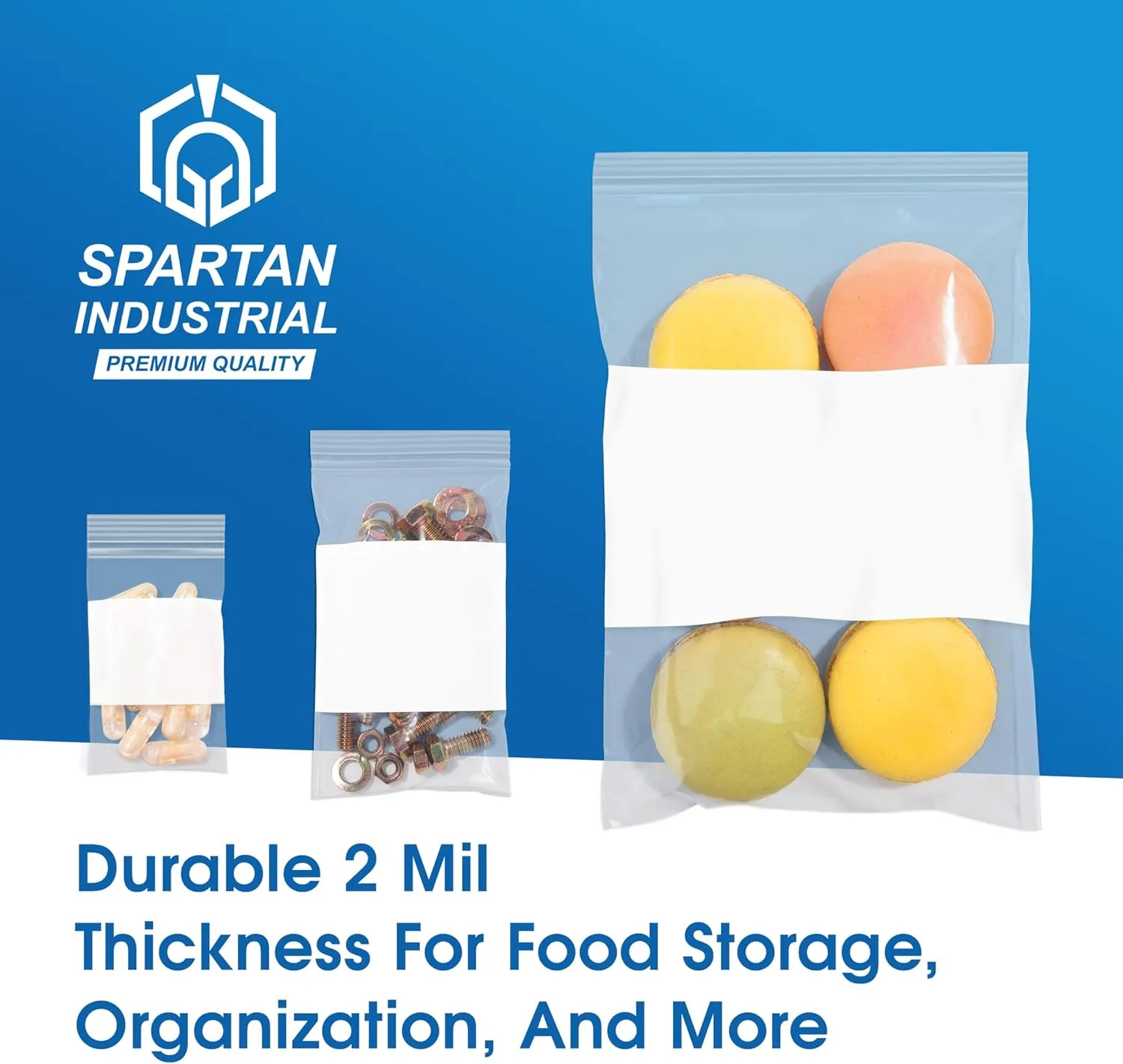Spartan Industrial - 3" X 4" Plastic Zip Bags With Writable White Block (1000 Count) 2 Mil Small Reclosable Bags for Jewelry, Buttons, Bolts