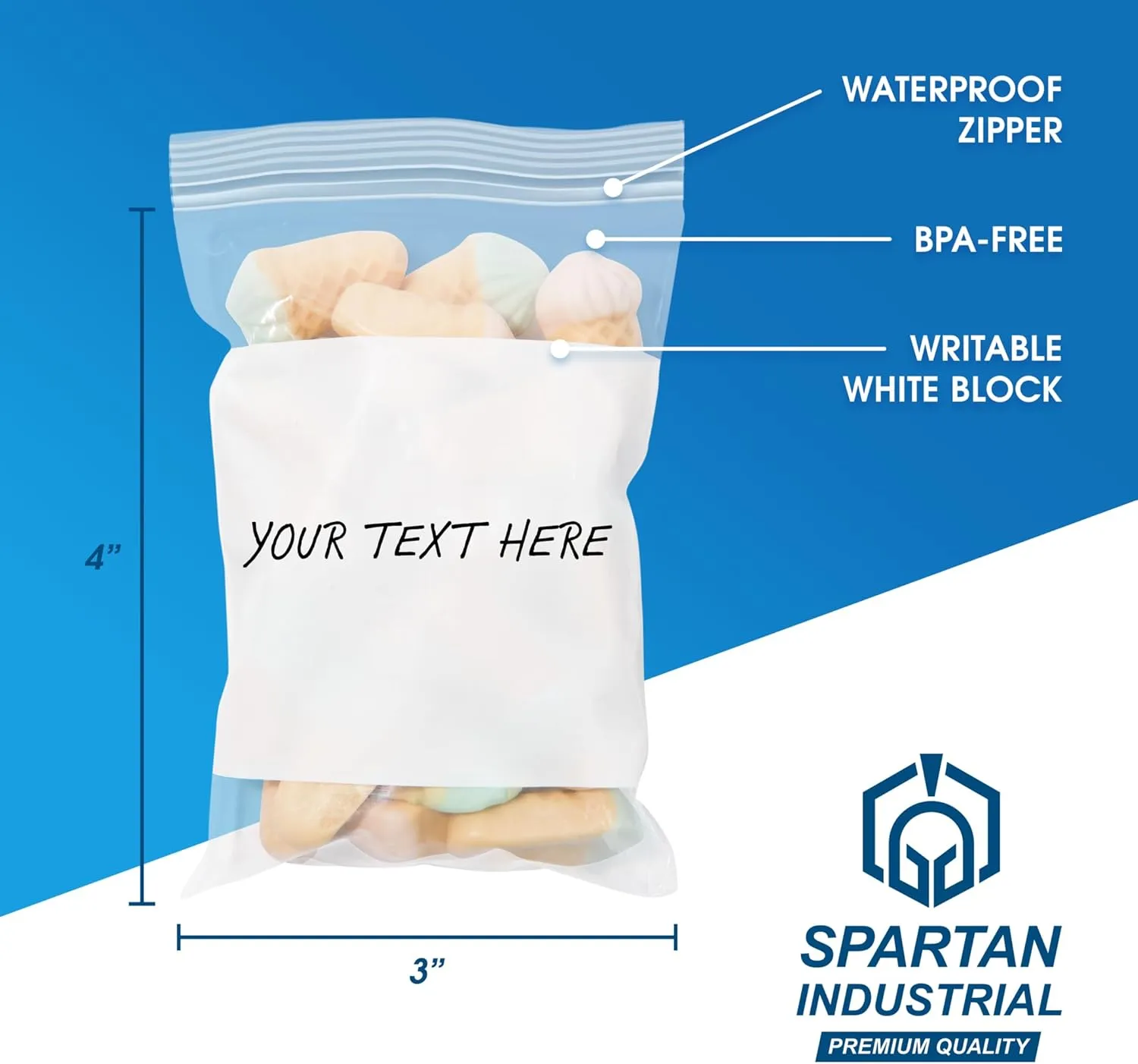 Spartan Industrial - 3" X 4" Plastic Zip Bags With Writable White Block (1000 Count) 2 Mil Small Reclosable Bags for Jewelry, Buttons, Bolts