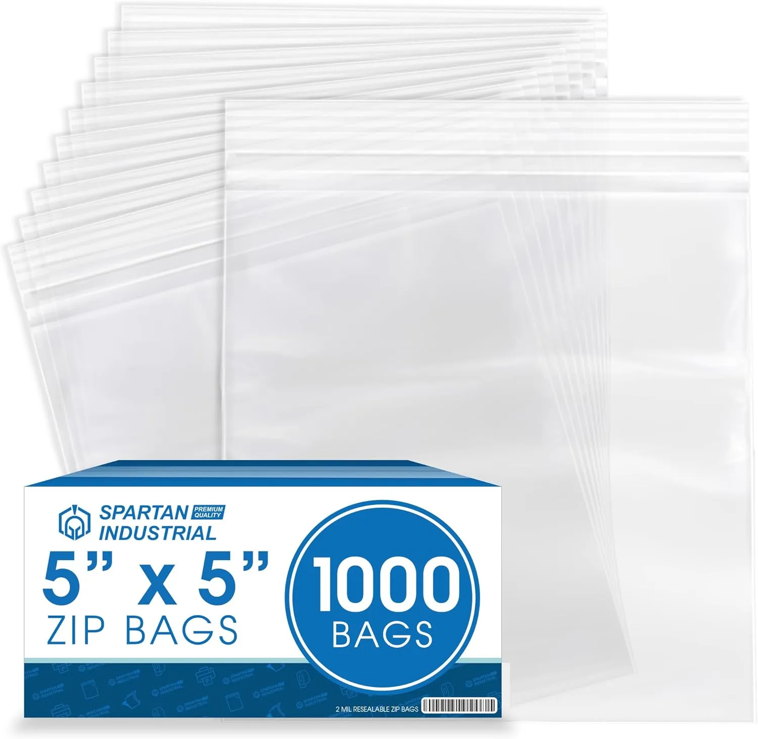 Spartan Industrial - 5” X 5” (1000 Count) 2 Mil Clear Reclosable Zip Plastic Poly Bags with Resealable Lock Seal Zipper
