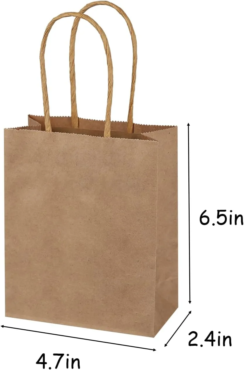 SPERPAND 200Pcs Mini Brown Paper Bags - 6.5" Paper Gift Bag Small Size for Birthday, Baby Shower, Christmas, Wedding, Party Favor Bags