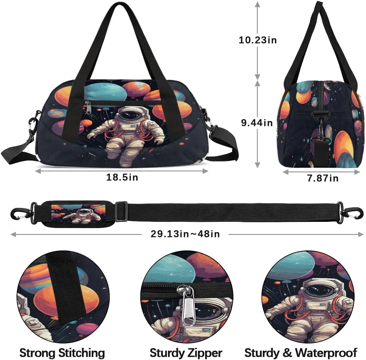 Sport Duffel Bag Astronaut Print Kids Gym Bag Weekender Overnight Bags for Boys Girls Teens Carry On Workout Travel Bag
