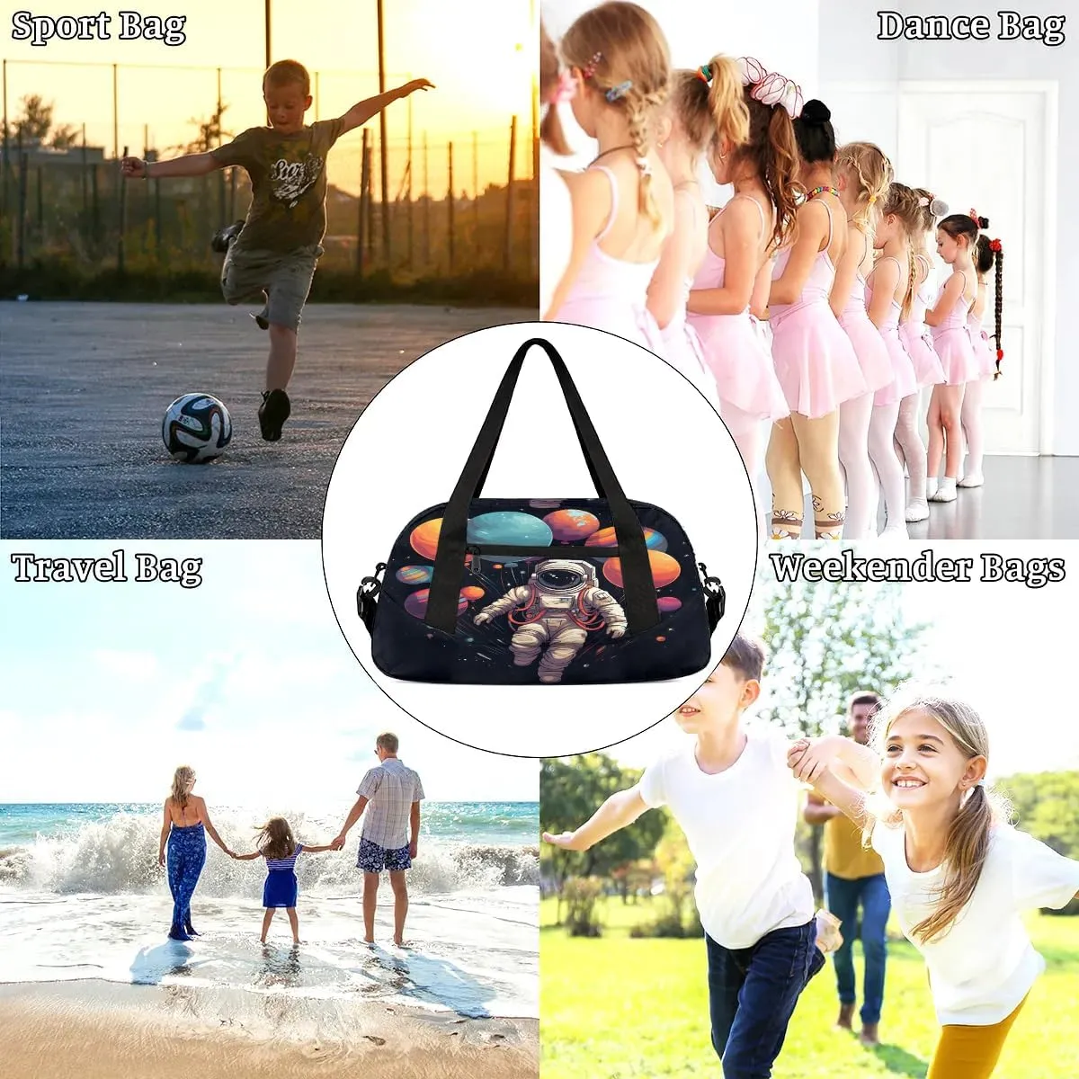Sport Duffel Bag Astronaut Print Kids Gym Bag Weekender Overnight Bags for Boys Girls Teens Carry On Workout Travel Bag
