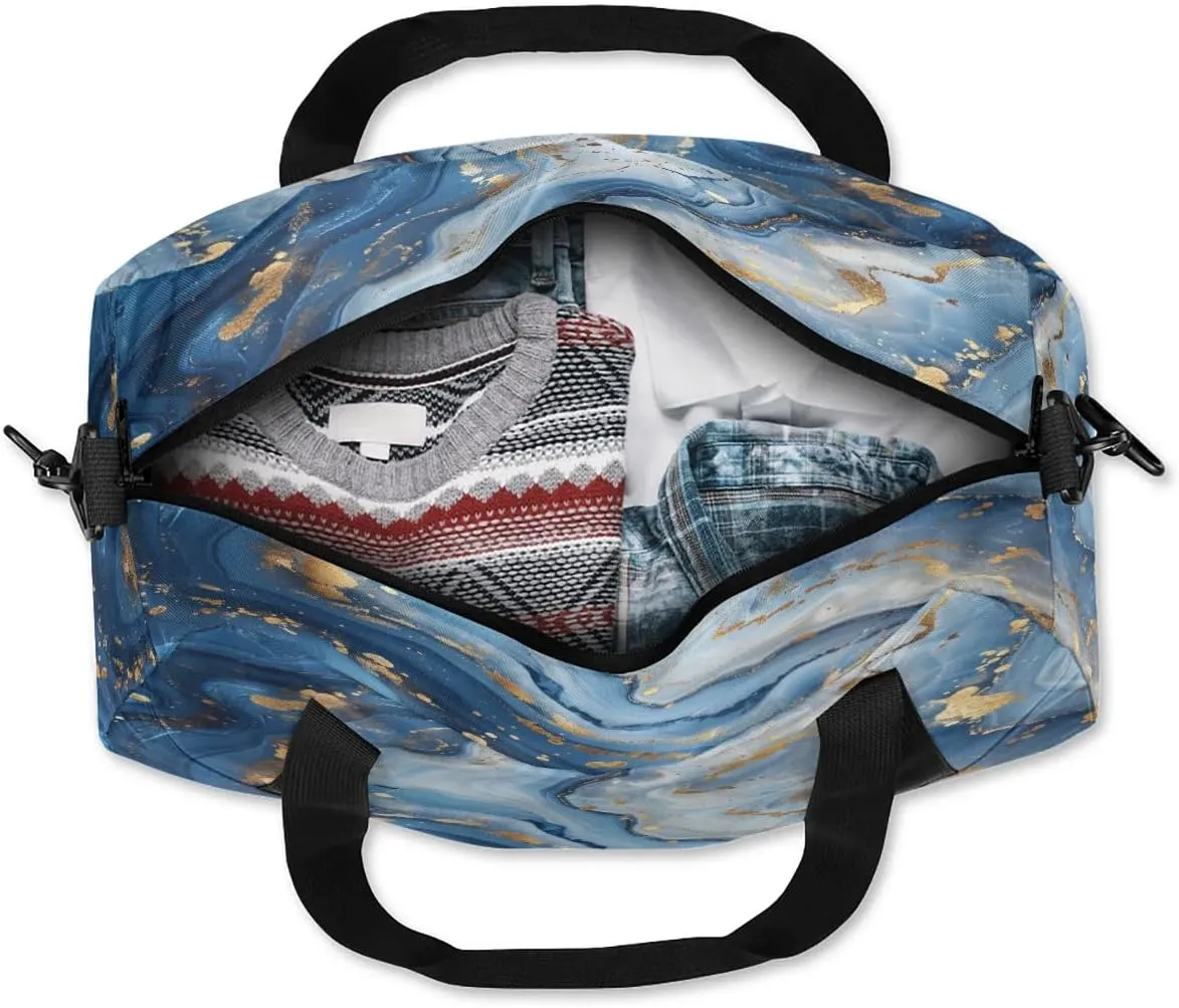 Sport Duffel Bag Blue Marble Print Kids Gym Bag Weekender Overnight Bags for Boys Girls Teens Carry On Workout Travel Bag