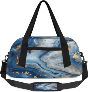 Sport Duffel Bag Blue Marble Print Kids Gym Bag Weekender Overnight Bags for Boys Girls Teens Carry On Workout Travel Bag