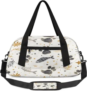 Sport Duffel Bag Cat Paw Print Fish Kids Gym Bag Weekender Overnight Bags for Boys Girls Teens Carry On Workout Travel Bag
