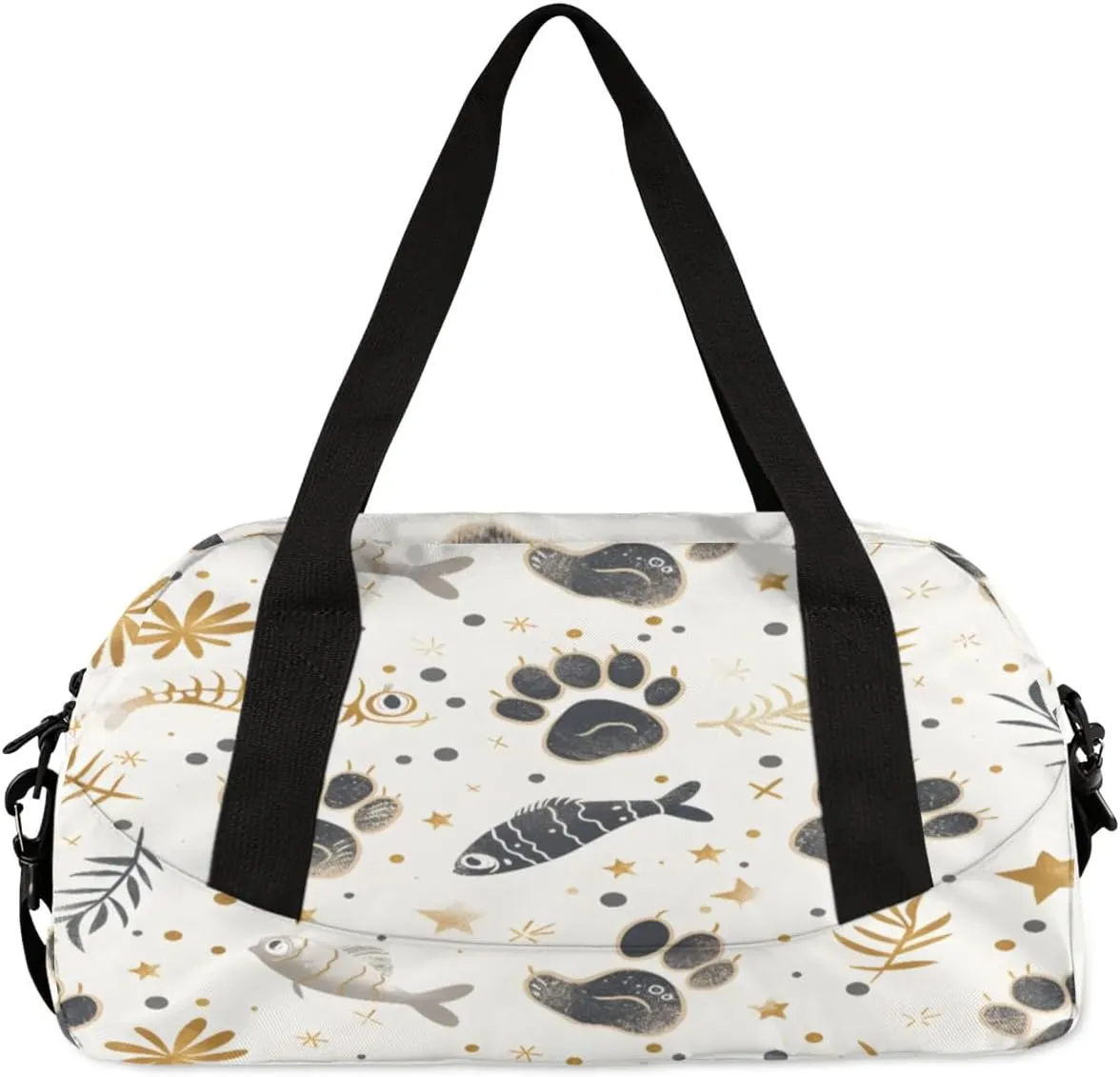 Sport Duffel Bag Cat Paw Print Fish Kids Gym Bag Weekender Overnight Bags for Boys Girls Teens Carry On Workout Travel Bag