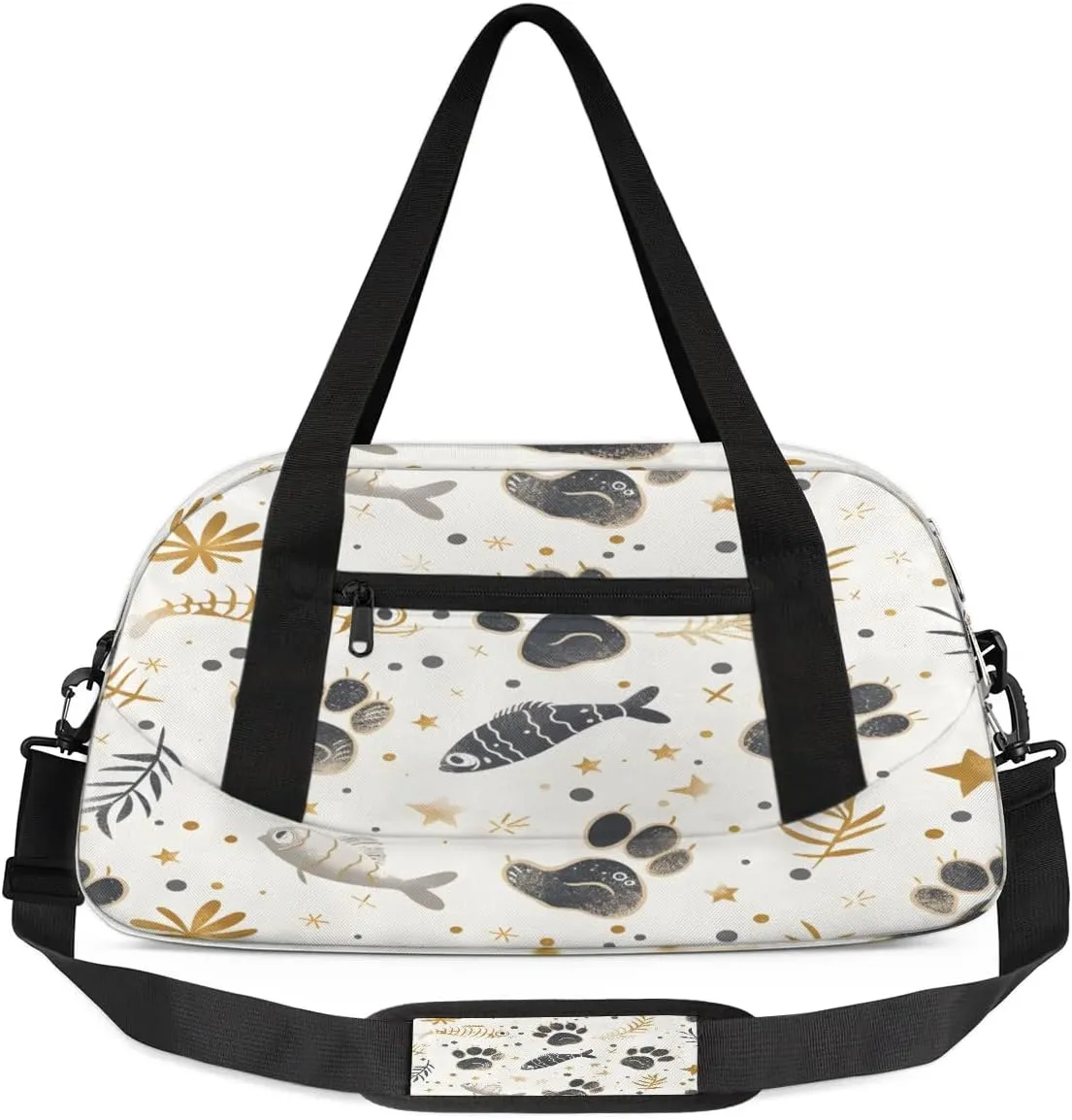 Sport Duffel Bag Cat Paw Print Fish Kids Gym Bag Weekender Overnight Bags for Boys Girls Teens Carry On Workout Travel Bag