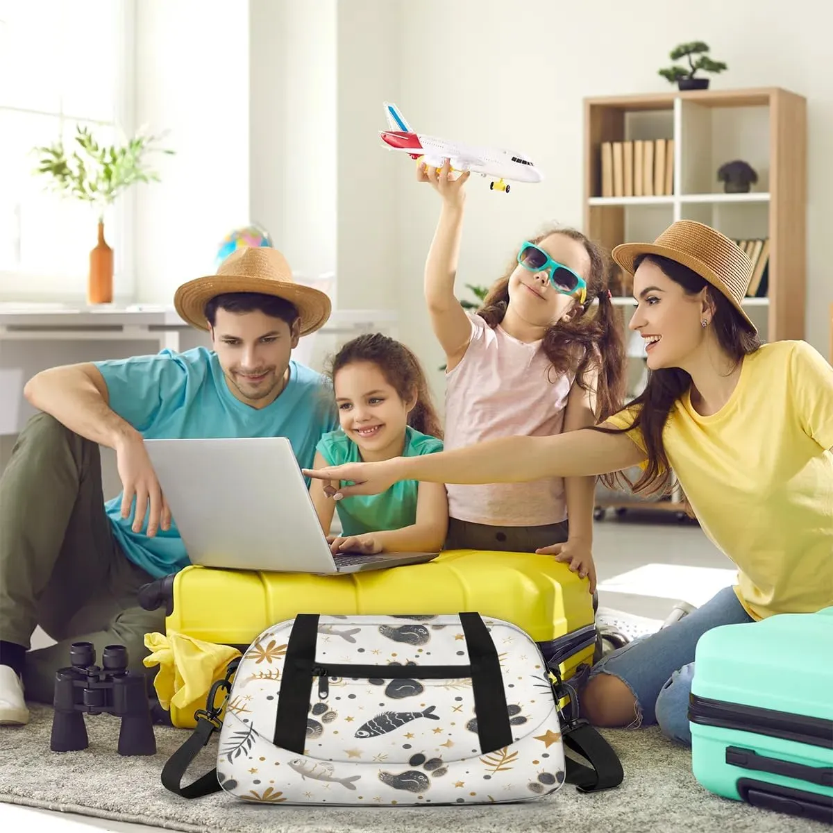 Sport Duffel Bag Cat Paw Print Fish Kids Gym Bag Weekender Overnight Bags for Boys Girls Teens Carry On Workout Travel Bag