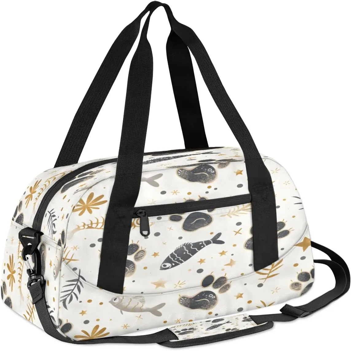 Sport Duffel Bag Cat Paw Print Fish Kids Gym Bag Weekender Overnight Bags for Boys Girls Teens Carry On Workout Travel Bag
