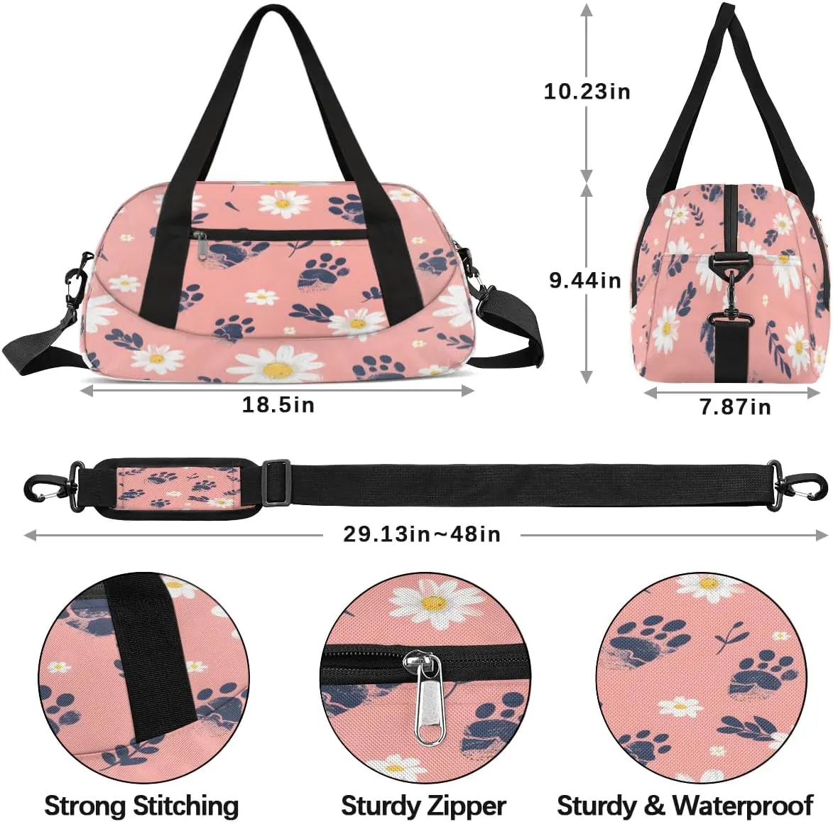 Sport Duffel Bag Daisy Animal Paw Print Kids Gym Bag Weekender Overnight Bags for Boys Girls Teens Carry On Workout Travel Bag