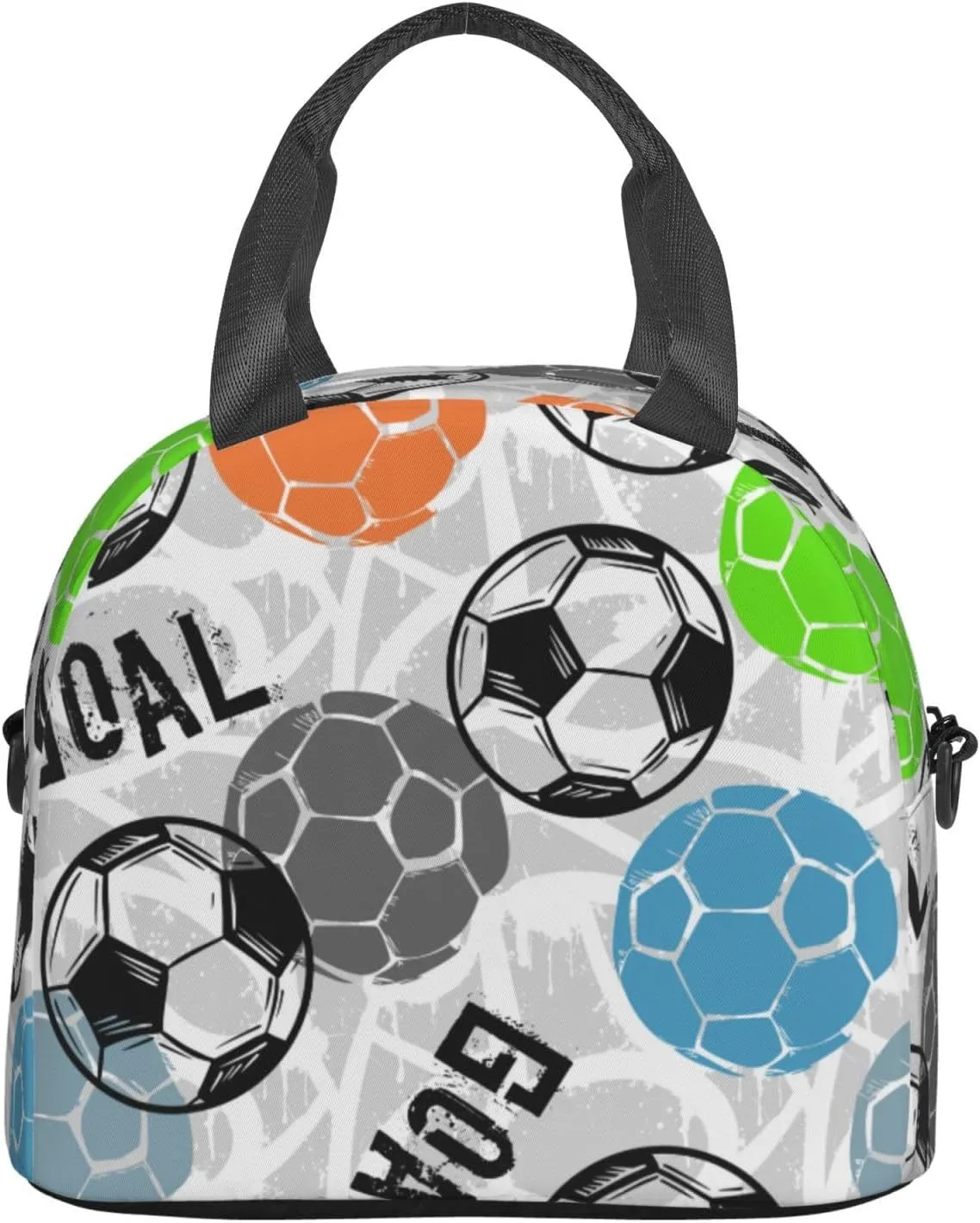 Sport Football Lunch Bag Soccer Ball Reusable Insulated Lunch Tote Bag Lunchbox Container With Adjustable Shoulder Strap For Office Work Picnic Travel