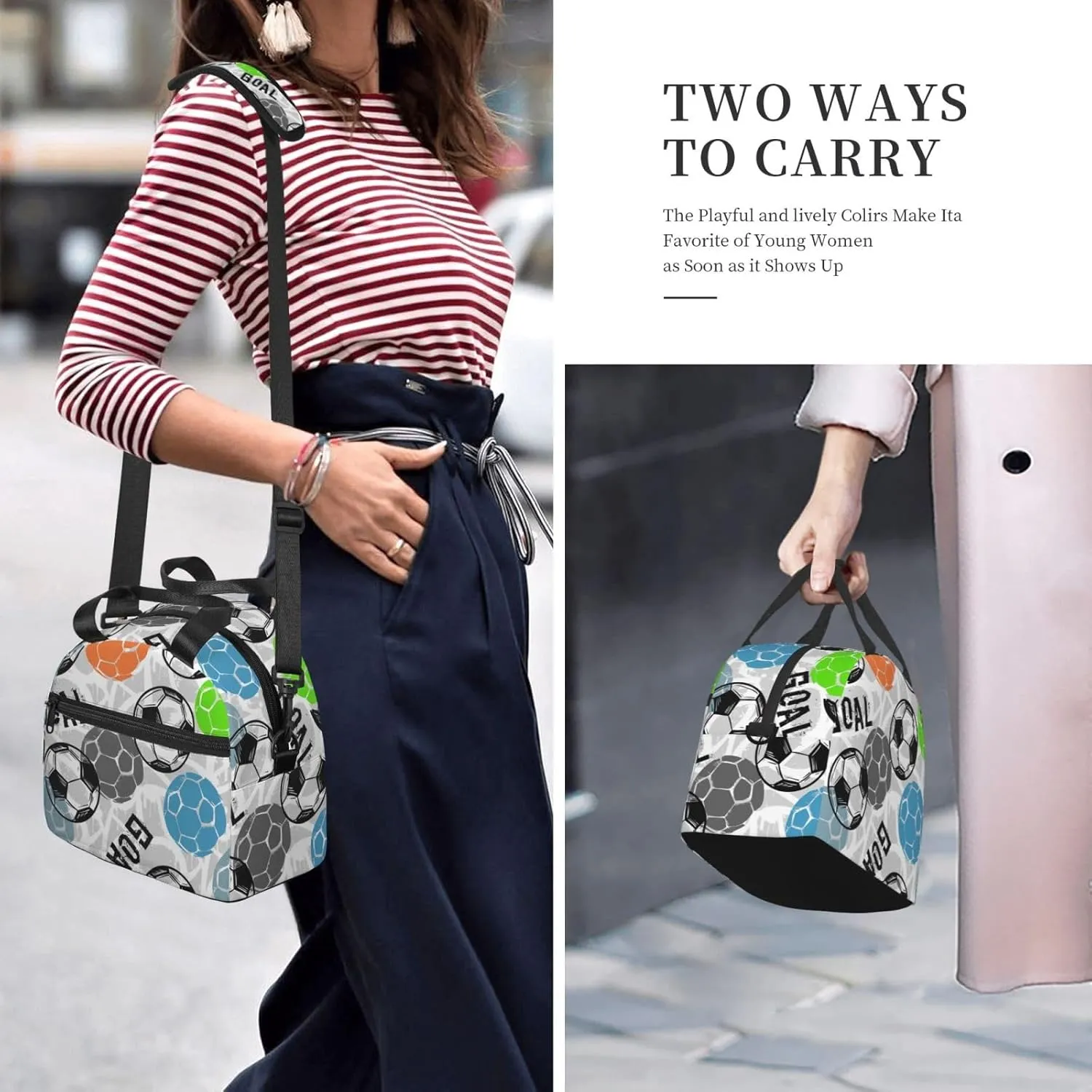 Sport Football Lunch Bag Soccer Ball Reusable Insulated Lunch Tote Bag Lunchbox Container With Adjustable Shoulder Strap For Office Work Picnic Travel