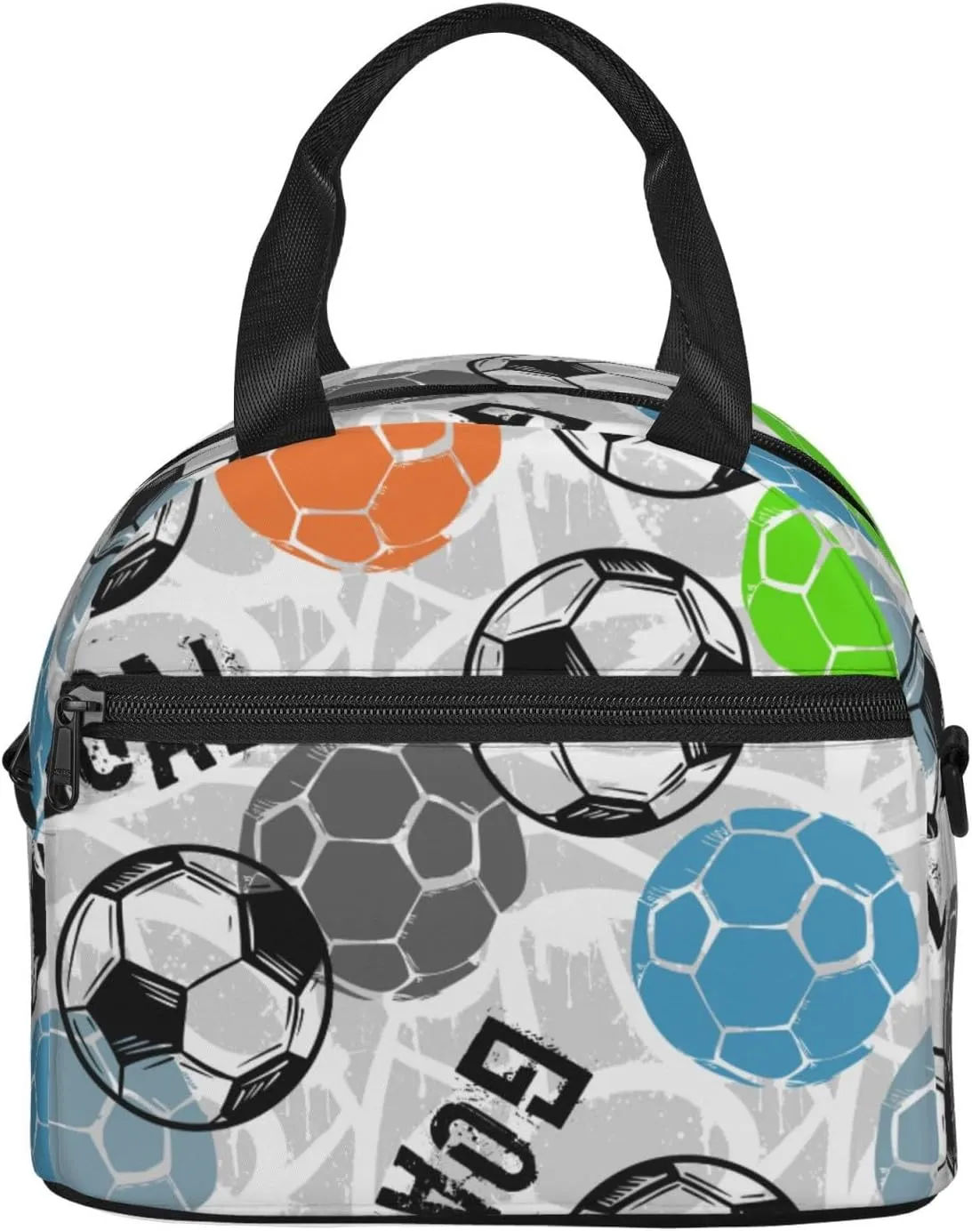 Sport Football Lunch Bag Soccer Ball Reusable Insulated Lunch Tote Bag Lunchbox Container With Adjustable Shoulder Strap For Office Work Picnic Travel