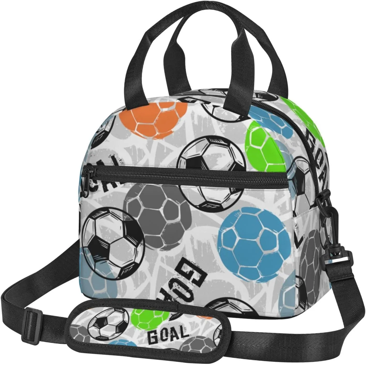 Sport Football Lunch Bag Soccer Ball Reusable Insulated Lunch Tote Bag Lunchbox Container With Adjustable Shoulder Strap For Office Work Picnic Travel