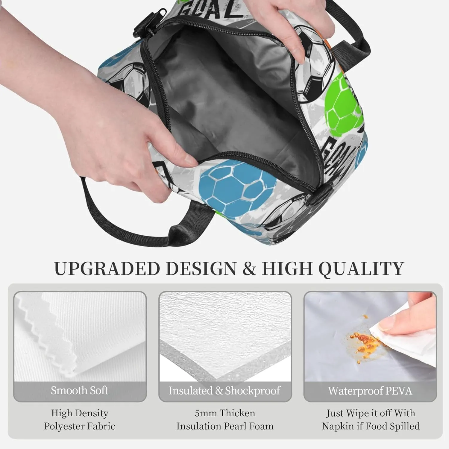 Sport Football Lunch Bag Soccer Ball Reusable Insulated Lunch Tote Bag Lunchbox Container With Adjustable Shoulder Strap For Office Work Picnic Travel