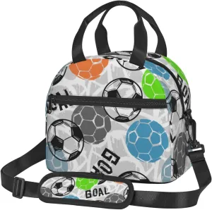 Sport Football Lunch Bag Soccer Ball Reusable Insulated Lunch Tote Bag Lunchbox Container With Adjustable Shoulder Strap For Office Work Picnic Travel
