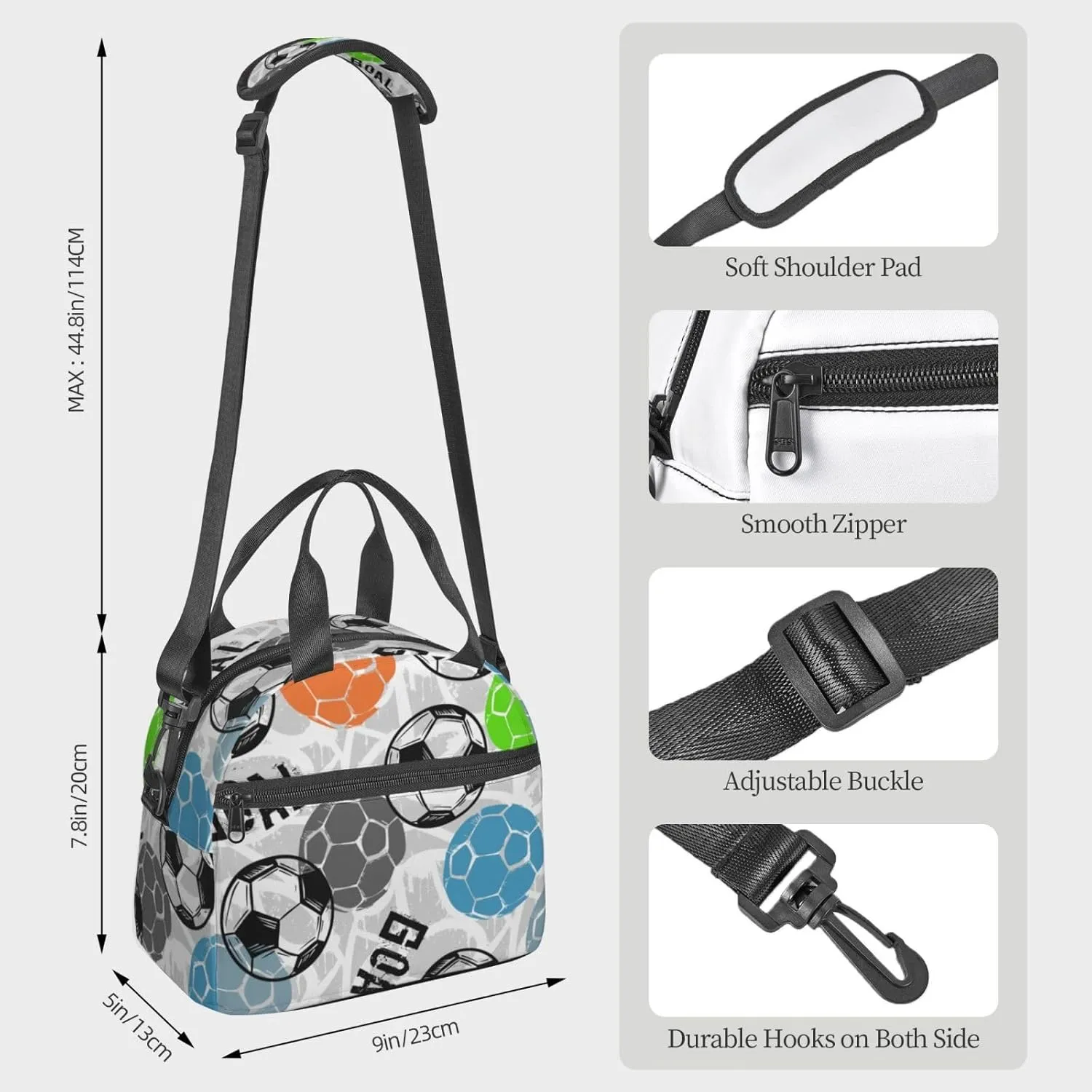 Sport Football Lunch Bag Soccer Ball Reusable Insulated Lunch Tote Bag Lunchbox Container With Adjustable Shoulder Strap For Office Work Picnic Travel