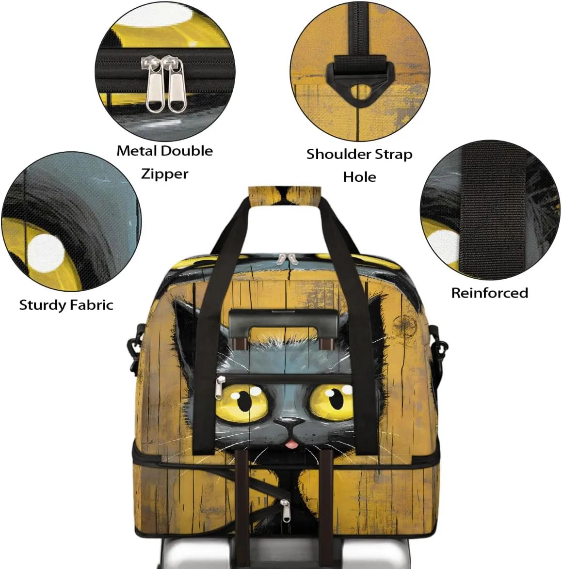 Sports Gym Bag Animal Cat Cool Large Travel Duffel Bag With Shoe Compartment Foldable Waterproof Carry-On Weekend Travel Bags for Camping Overnight Yoga Hospital Travel Bags
