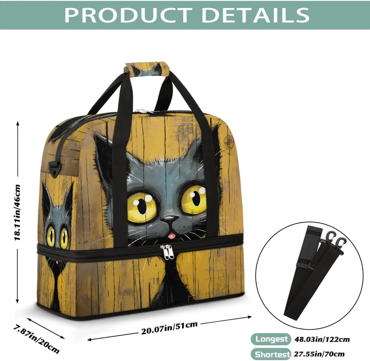 Sports Gym Bag Animal Cat Cool Large Travel Duffel Bag With Shoe Compartment Foldable Waterproof Carry-On Weekend Travel Bags for Camping Overnight Yoga Hospital Travel Bags