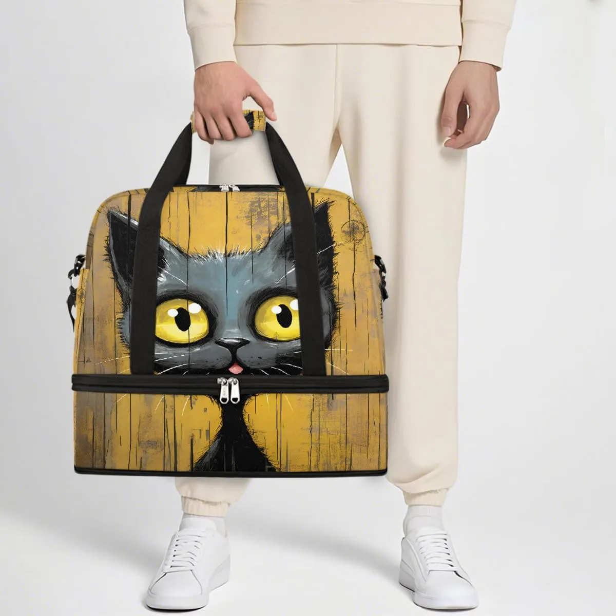 Sports Gym Bag Animal Cat Cool Large Travel Duffel Bag With Shoe Compartment Foldable Waterproof Carry-On Weekend Travel Bags for Camping Overnight Yoga Hospital Travel Bags
