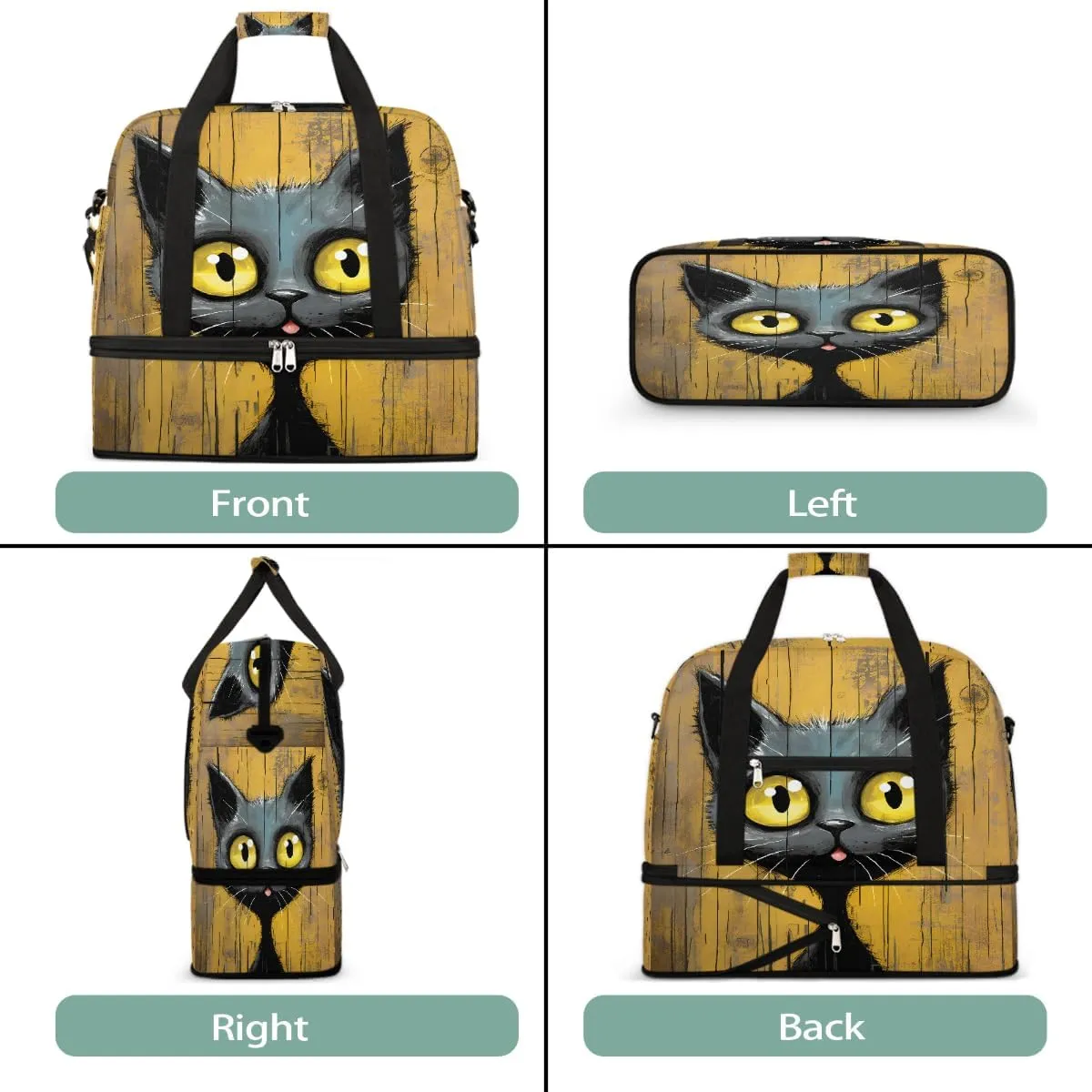 Sports Gym Bag Animal Cat Cool Large Travel Duffel Bag With Shoe Compartment Foldable Waterproof Carry-On Weekend Travel Bags for Camping Overnight Yoga Hospital Travel Bags
