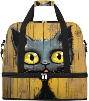 Sports Gym Bag Animal Cat Cool Large Travel Duffel Bag With Shoe Compartment Foldable Waterproof Carry-On Weekend Travel Bags for Camping Overnight Yoga Hospital Travel Bags