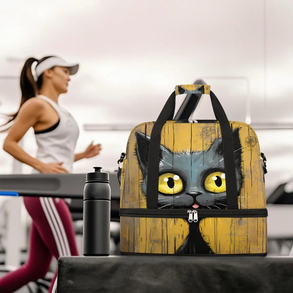 Sports Gym Bag Animal Cat Cool Large Travel Duffel Bag With Shoe Compartment Foldable Waterproof Carry-On Weekend Travel Bags for Camping Overnight Yoga Hospital Travel Bags