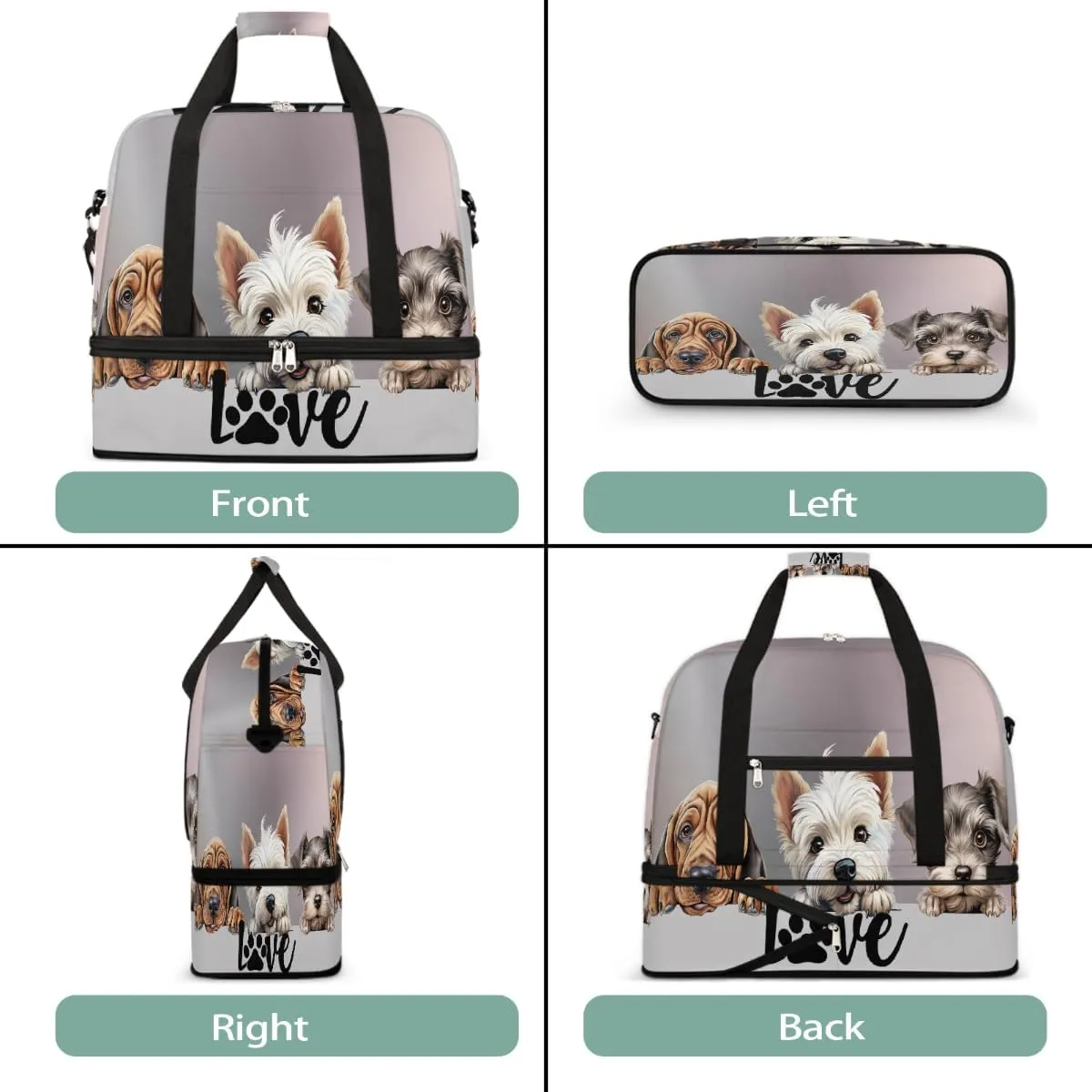 Sports Gym Bag Animal Dog Large Travel Duffel Bag With Shoe Compartment Foldable Waterproof Carry-On Weekend Travel Bags for Camping Overnight Yoga Hospital Travel Bags