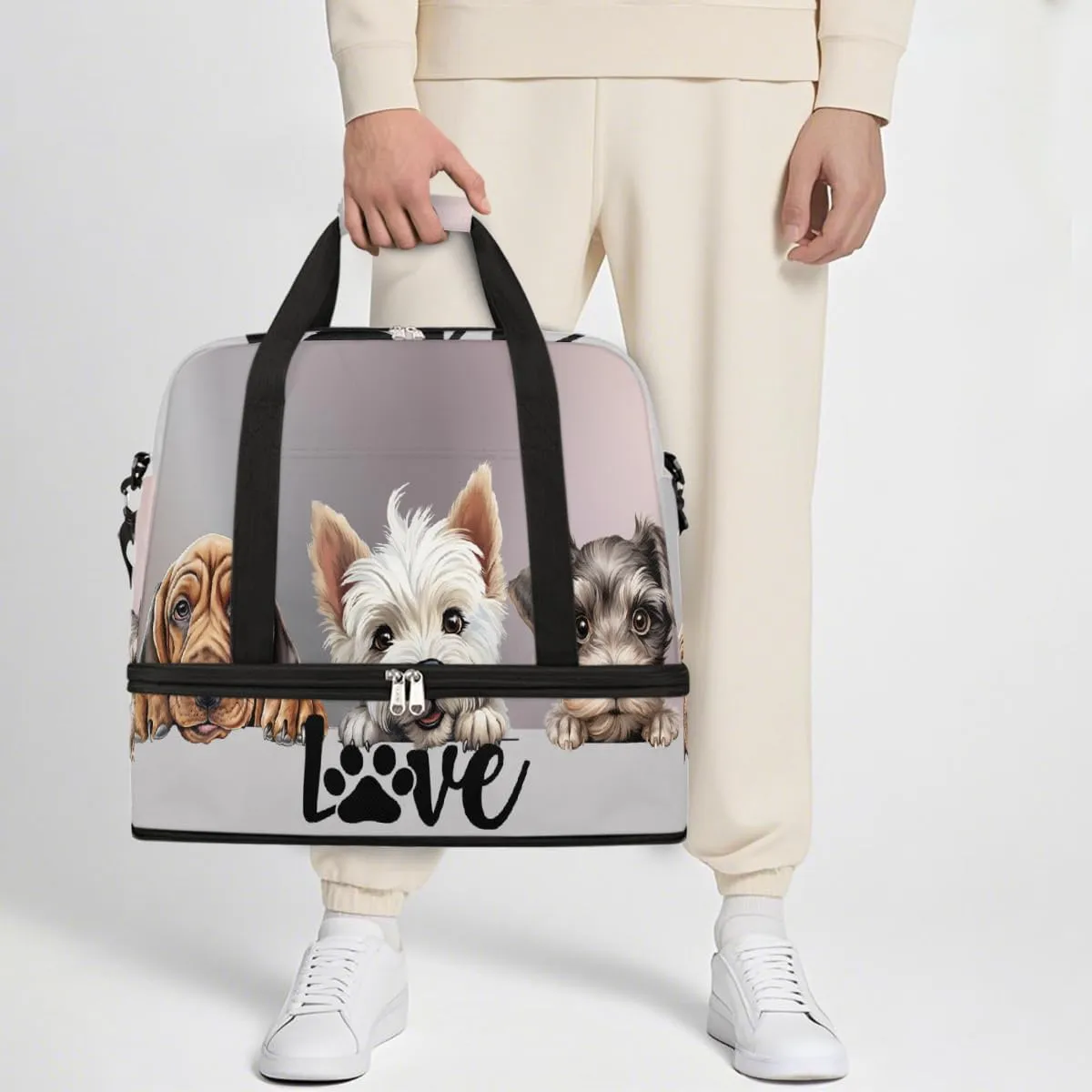 Sports Gym Bag Animal Dog Large Travel Duffel Bag With Shoe Compartment Foldable Waterproof Carry-On Weekend Travel Bags for Camping Overnight Yoga Hospital Travel Bags
