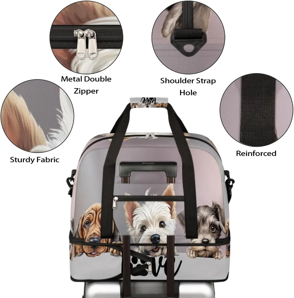 Sports Gym Bag Animal Dog Large Travel Duffel Bag With Shoe Compartment Foldable Waterproof Carry-On Weekend Travel Bags for Camping Overnight Yoga Hospital Travel Bags