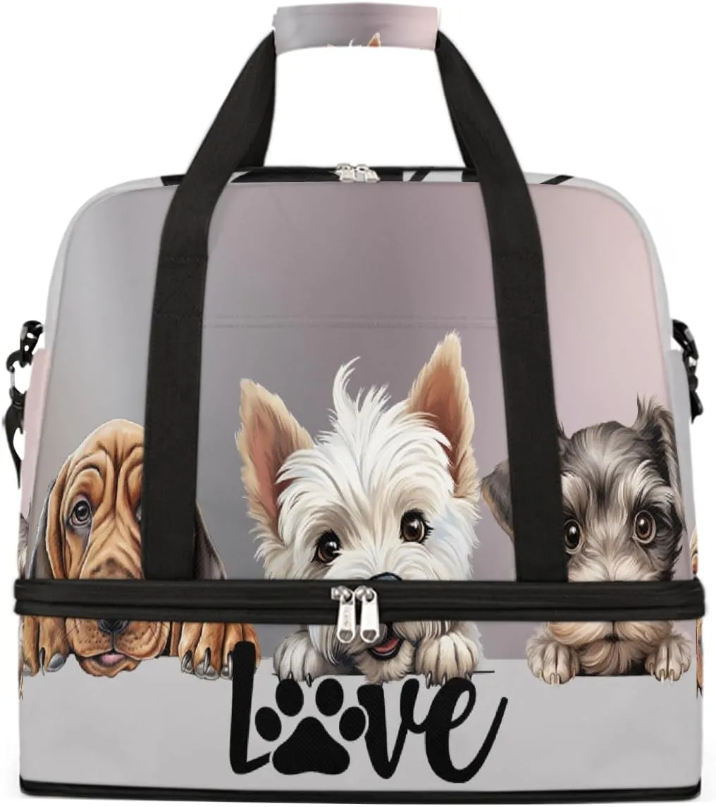 Sports Gym Bag Animal Dog Large Travel Duffel Bag With Shoe Compartment Foldable Waterproof Carry-On Weekend Travel Bags for Camping Overnight Yoga Hospital Travel Bags