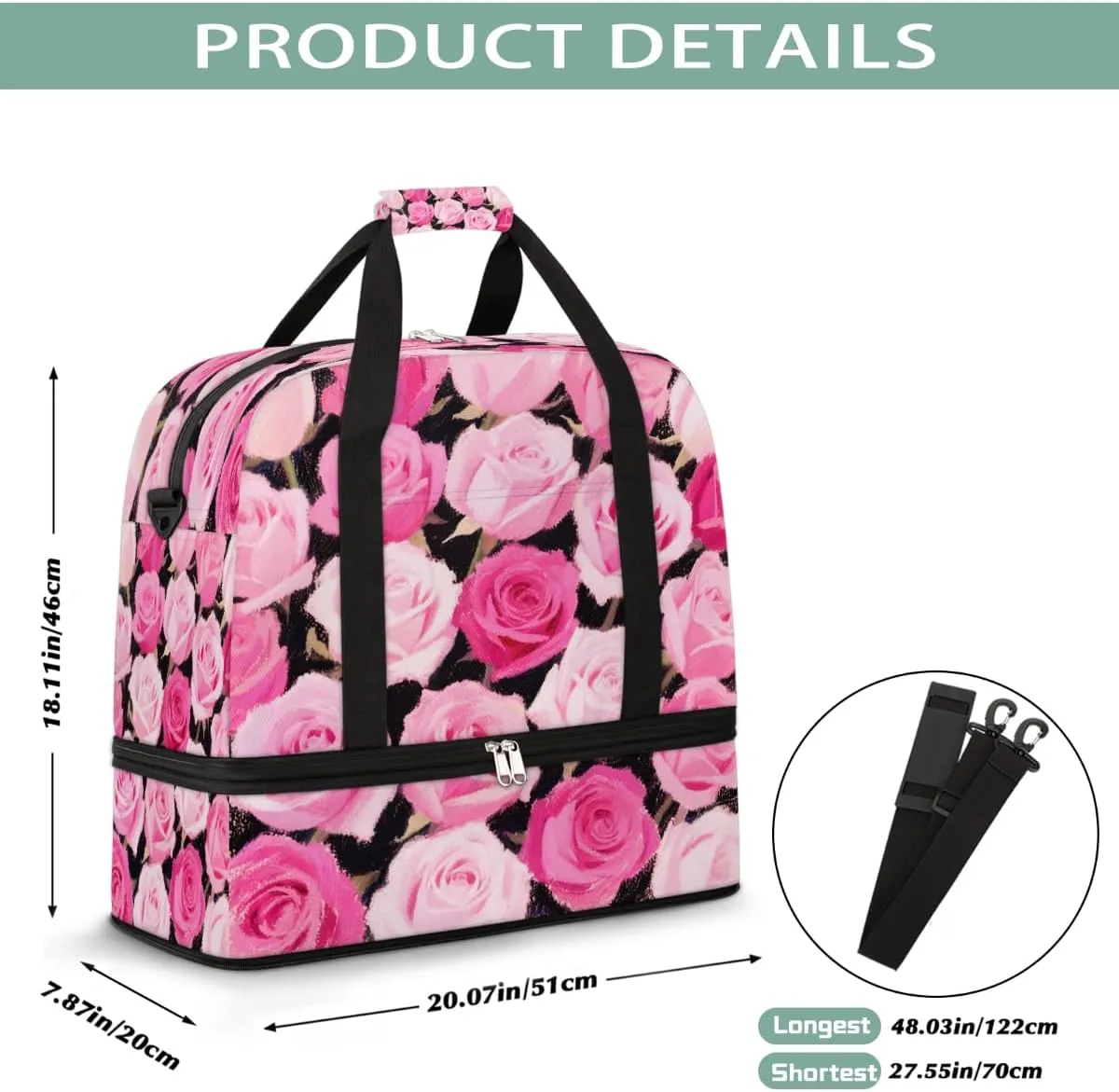 Sports Gym Bag Chalk Drawing Rose Flower Large Travel Duffel Bag With Shoe Compartment Foldable Waterproof Carry-On Weekend Travel Bags for Camping Overnight Yoga Hospital Travel Bags