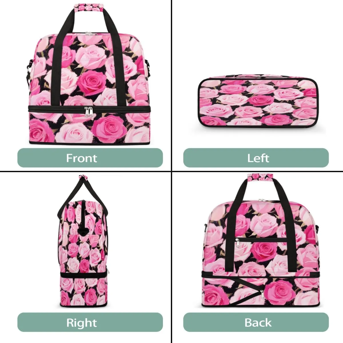 Sports Gym Bag Chalk Drawing Rose Flower Large Travel Duffel Bag With Shoe Compartment Foldable Waterproof Carry-On Weekend Travel Bags for Camping Overnight Yoga Hospital Travel Bags