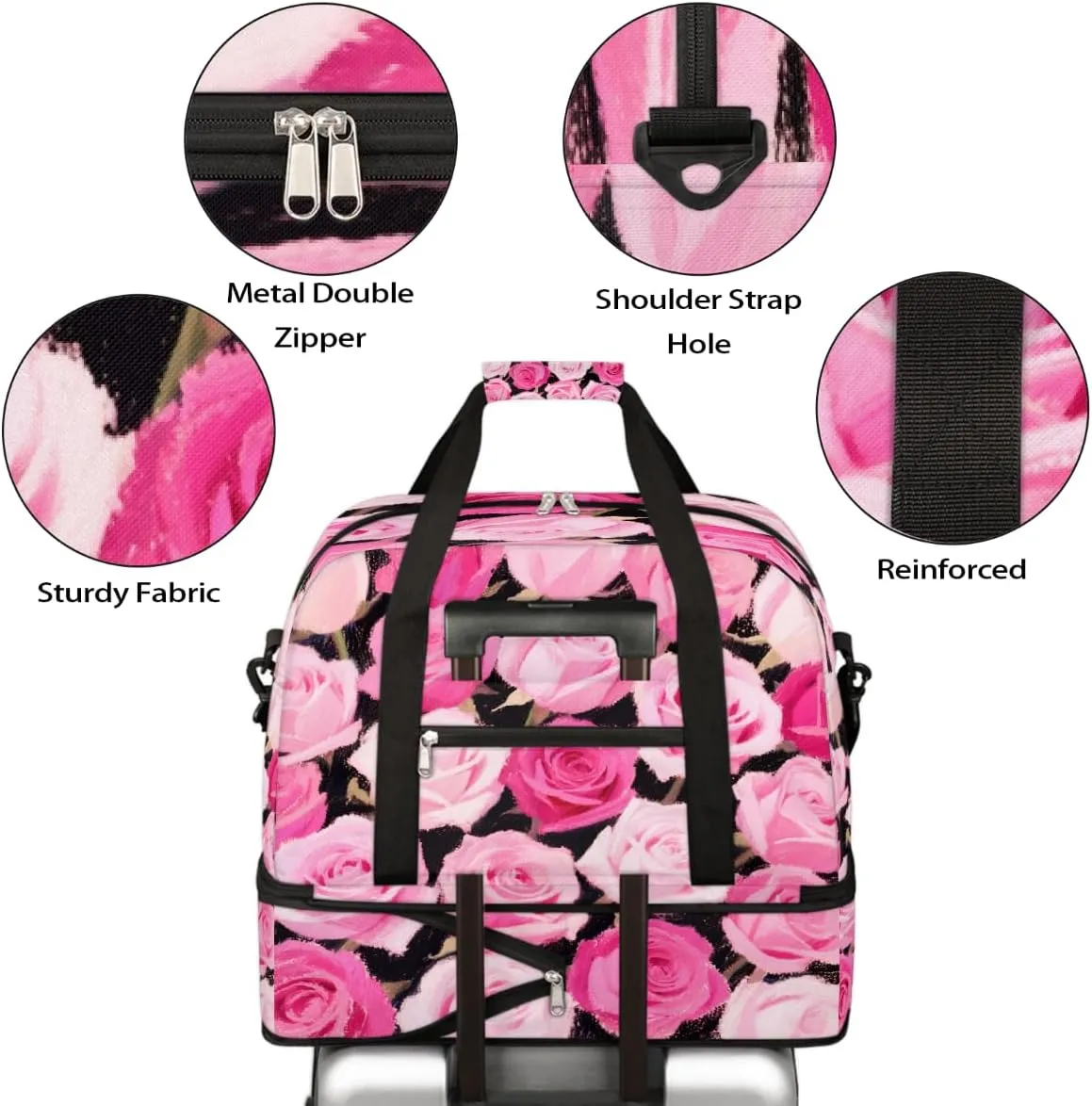 Sports Gym Bag Chalk Drawing Rose Flower Large Travel Duffel Bag With Shoe Compartment Foldable Waterproof Carry-On Weekend Travel Bags for Camping Overnight Yoga Hospital Travel Bags