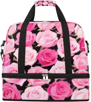 Sports Gym Bag Chalk Drawing Rose Flower Large Travel Duffel Bag With Shoe Compartment Foldable Waterproof Carry-On Weekend Travel Bags for Camping Overnight Yoga Hospital Travel Bags