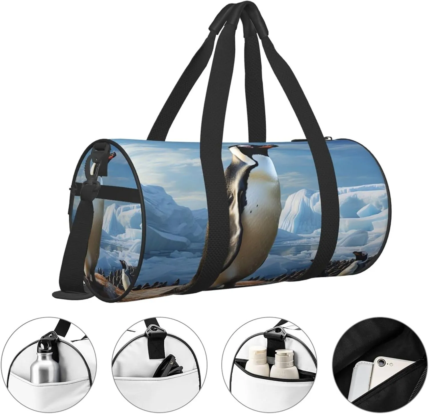 Sports Gym Bag for Women Men Travel Duffel Bag Tote Weekender Bag Carry on Overnight Bag for Travel Swimming Fitness Workout Sports Penguin Print Duffle Bag
