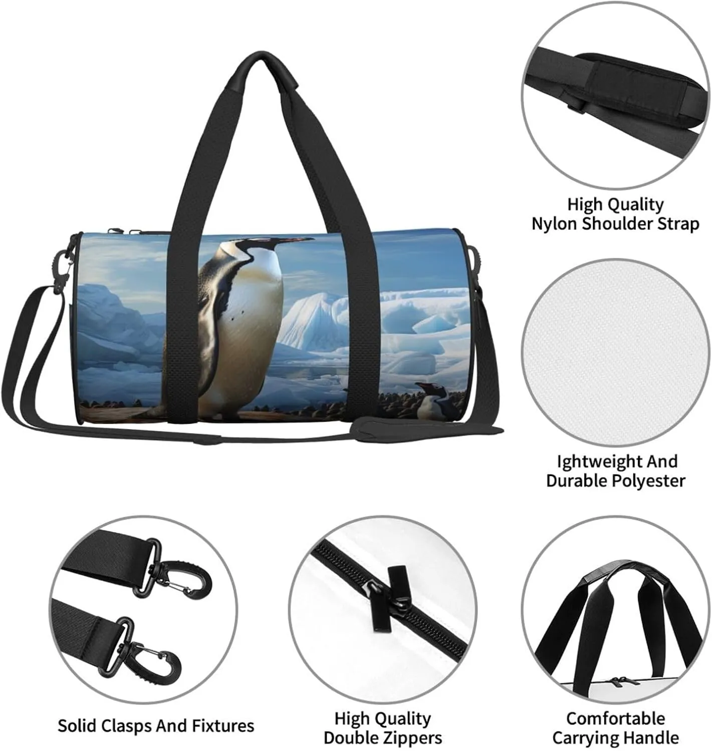 Sports Gym Bag for Women Men Travel Duffel Bag Tote Weekender Bag Carry on Overnight Bag for Travel Swimming Fitness Workout Sports Penguin Print Duffle Bag