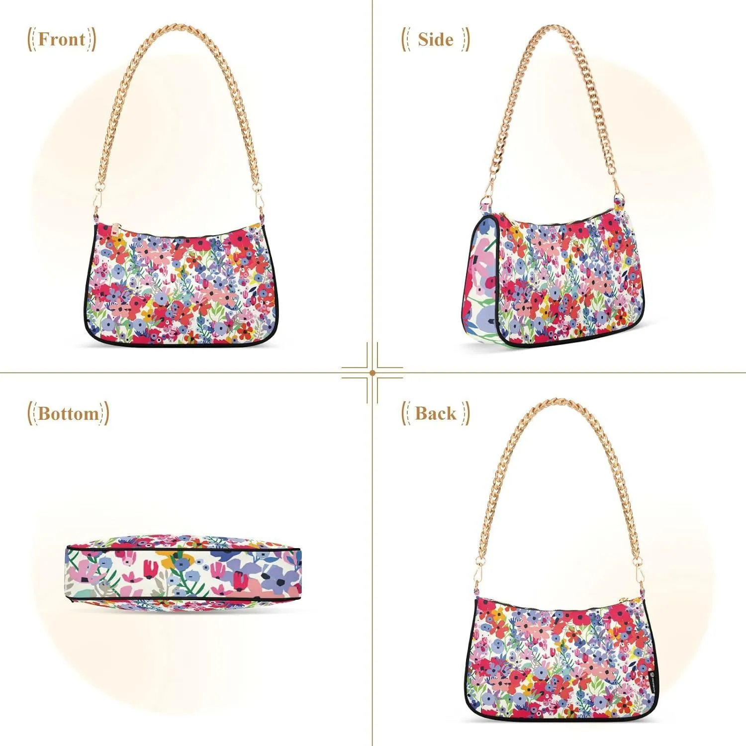 Spring Colorful Flowers Wildflowers Shoulder Bags for Women Small Handbags Mini Clutch Purse