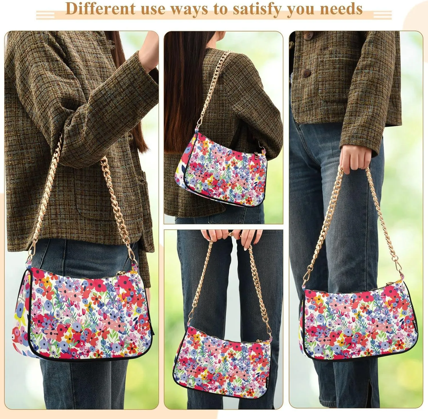 Spring Colorful Flowers Wildflowers Shoulder Bags for Women Small Handbags Mini Clutch Purse
