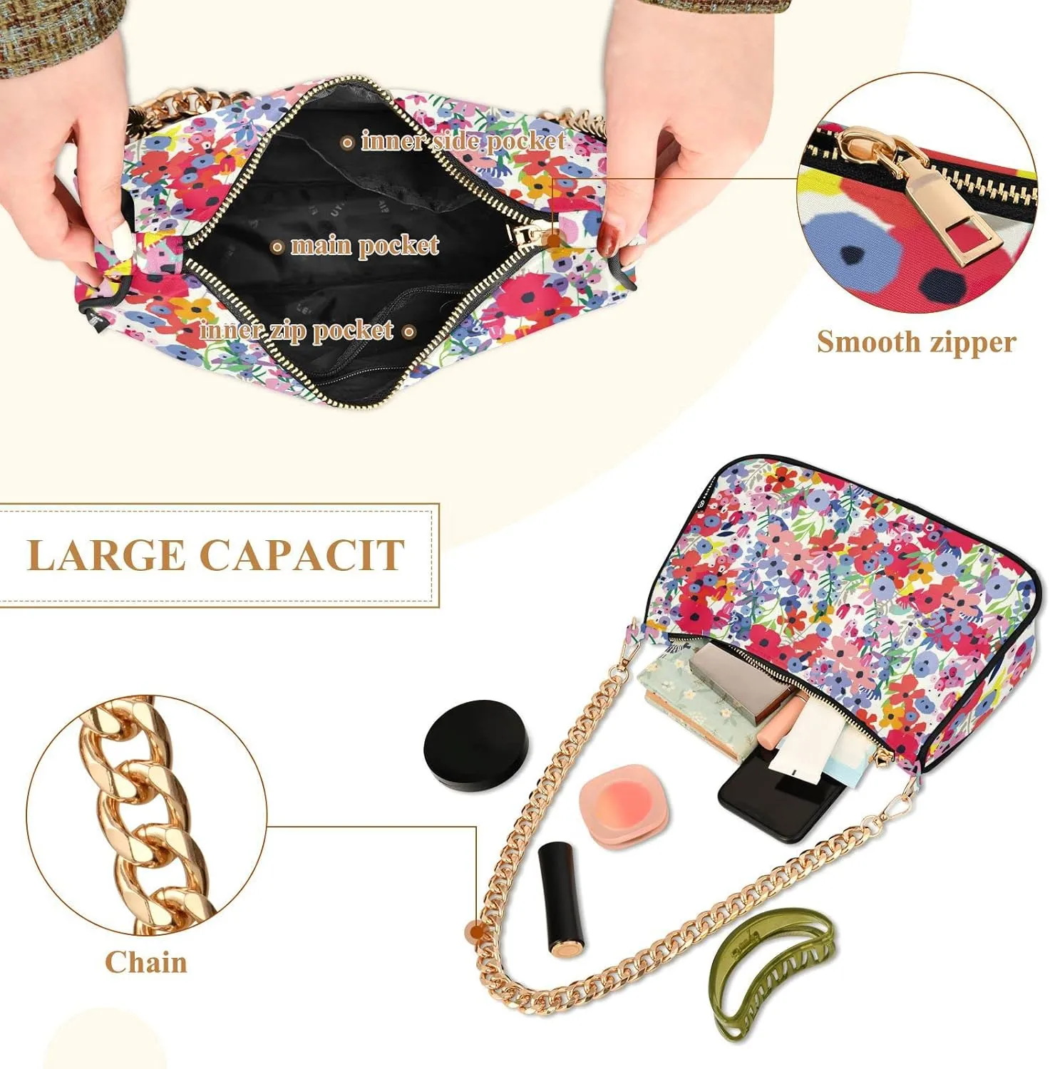 Spring Colorful Flowers Wildflowers Shoulder Bags for Women Small Handbags Mini Clutch Purse