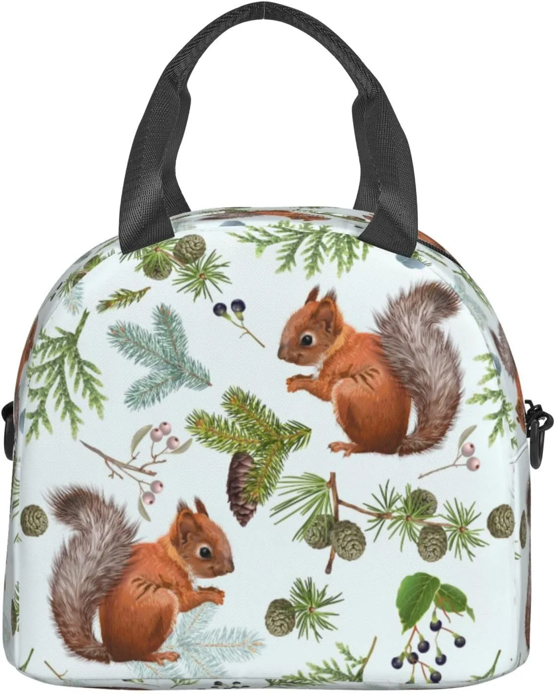 Squirrels Pine Cone Lunch Bag with Adjustable Shoulder Strap for Women Men Reusable Lunch Box Leakproof Tote Bags Insulated Cooler for Work Travel Outdoor(9 x 5 x 7.8 Inches)