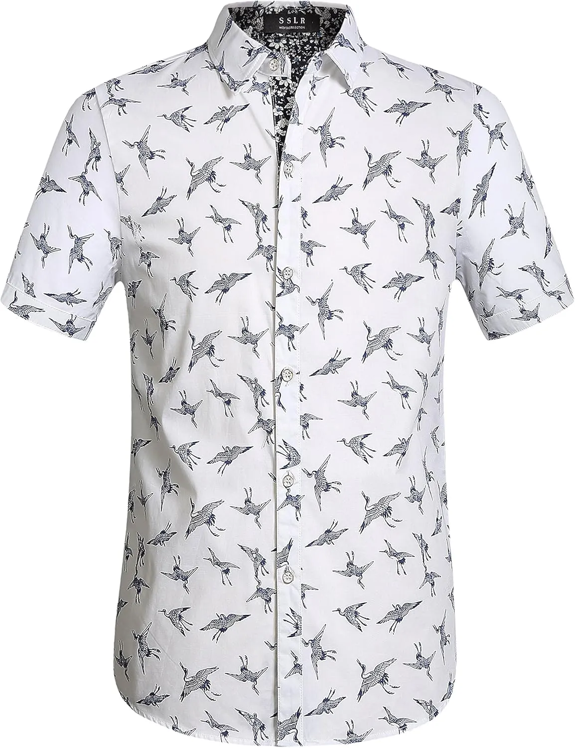 SSLR Men's Casual Button Down Shirts Regular-Fit 100% Cotton Printed Short Sleeve Shirts for Men