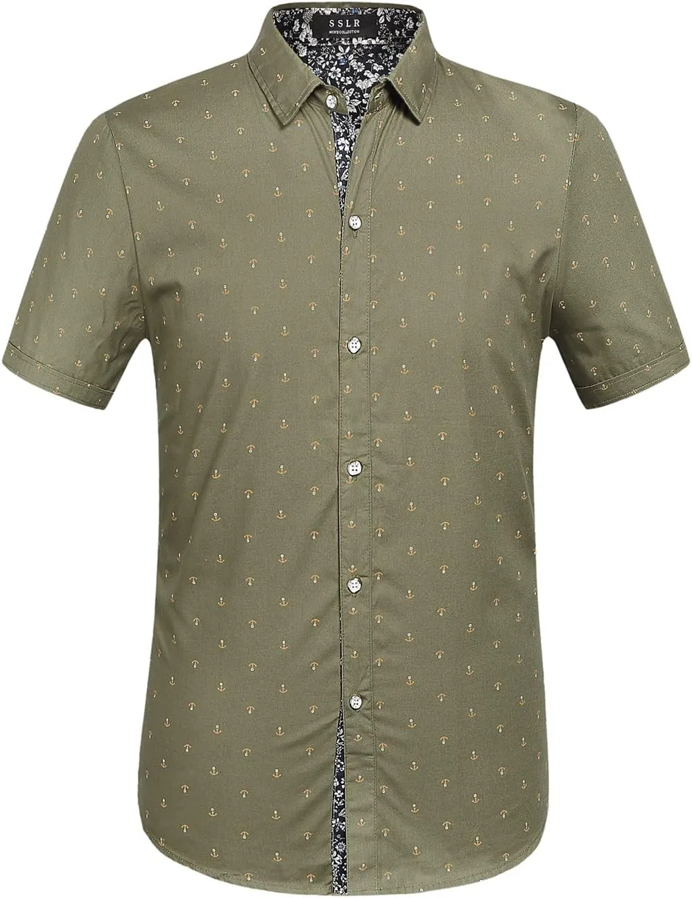 SSLR Men's Casual Button Down Shirts Regular-Fit 100% Cotton Printed Short Sleeve Shirts for Men
