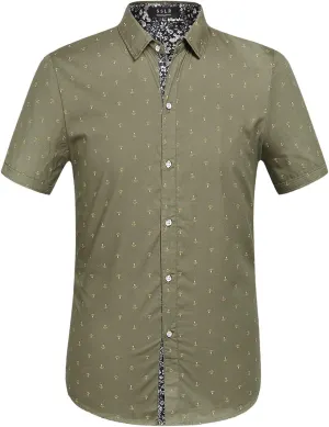 SSLR Men's Casual Button Down Shirts Regular-Fit 100% Cotton Printed Short Sleeve Shirts for Men