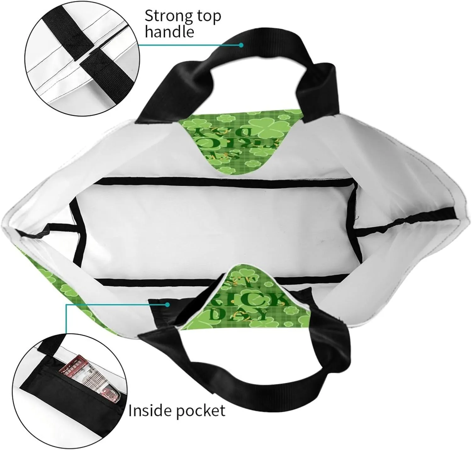 St. Patrick's Day Canvas Tote Bag Green Shamrock Shoulder Bag Clover Casual Grocery Bags Green Bags for Outdoor