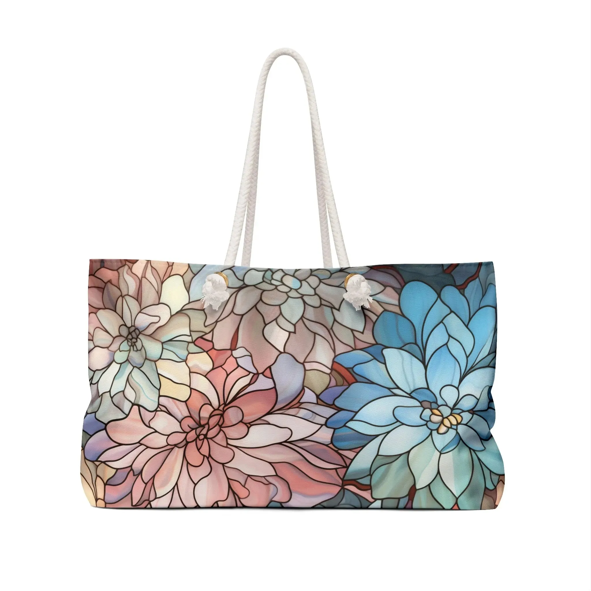 Stained Glass Dark Flowers Oversized Tote Bag