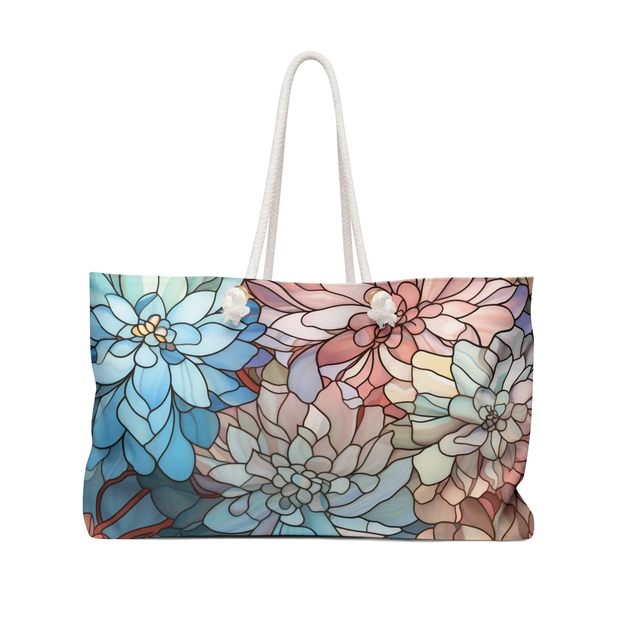 Stained Glass Dark Flowers Oversized Tote Bag