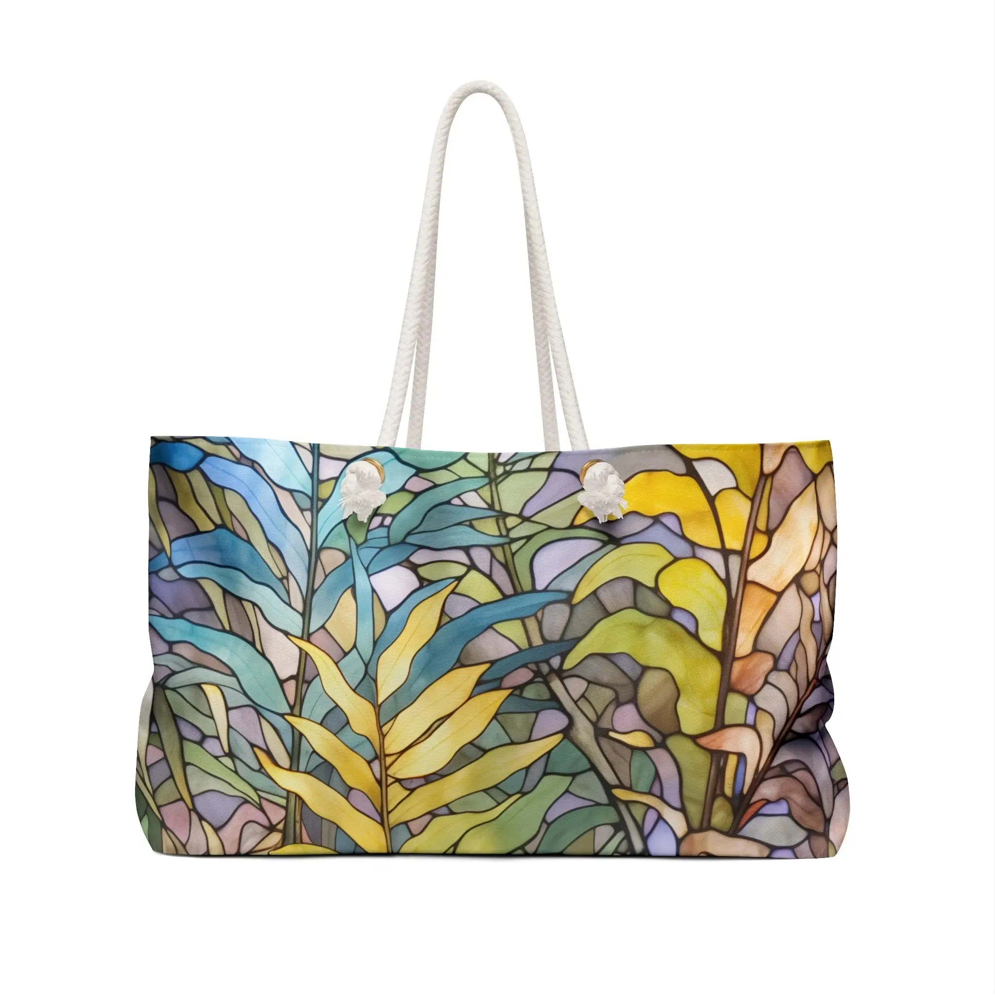 Stained Glass Ferns Oversized Tote Bag